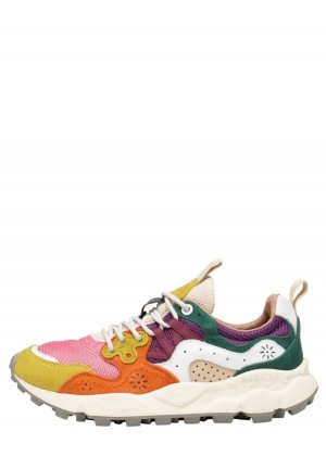 Fuchsia Yellow Flower Mountain Yamano 3 Women's Sneakers | KQK6048OS