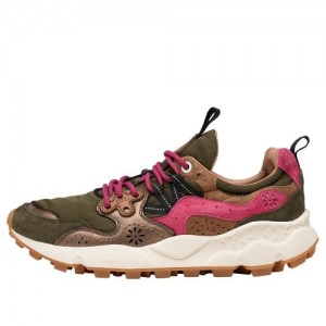 Green Pink Brown Flower Mountain Yamano 3 Women's Sneakers | QKR1532MJ