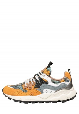 Orange Light Blue Flower Mountain Yamano 3 Women's Sneakers | EBU1731HM