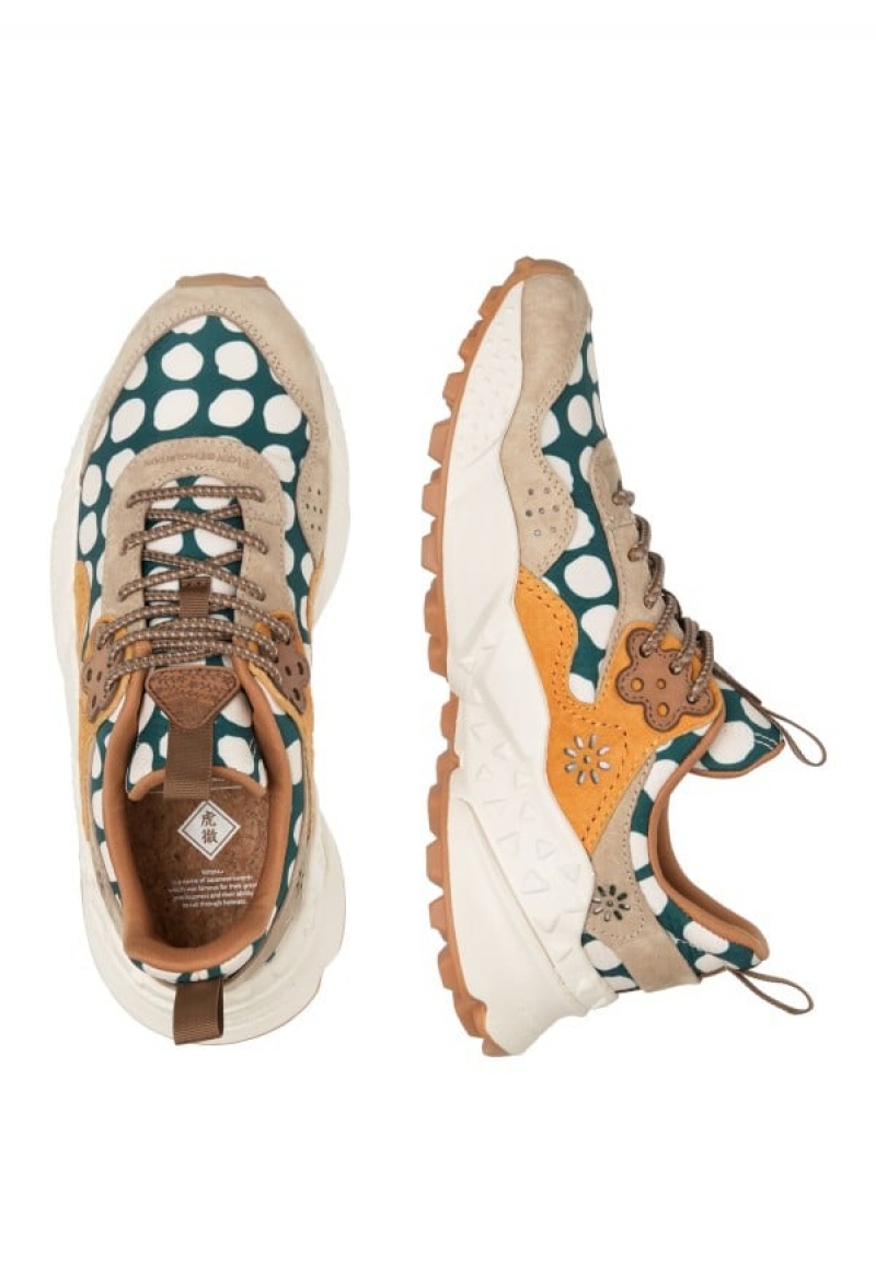 Beige Green Flower Mountain Kotetsu Women's Sneakers | DOU2071TV