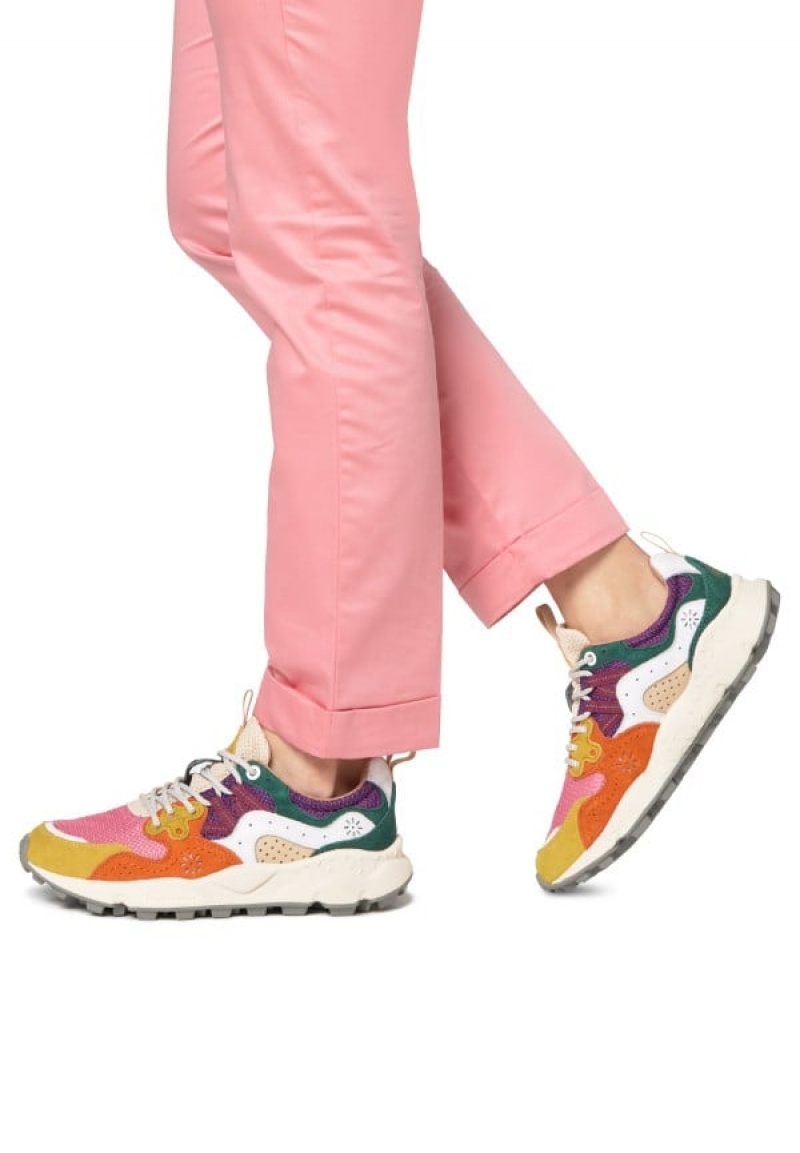 Fuchsia Yellow Flower Mountain Yamano 3 Women's Sneakers | KQK6048OS