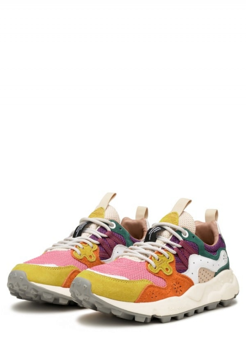 Fuchsia Yellow Flower Mountain Yamano 3 Women's Sneakers | KQK6048OS