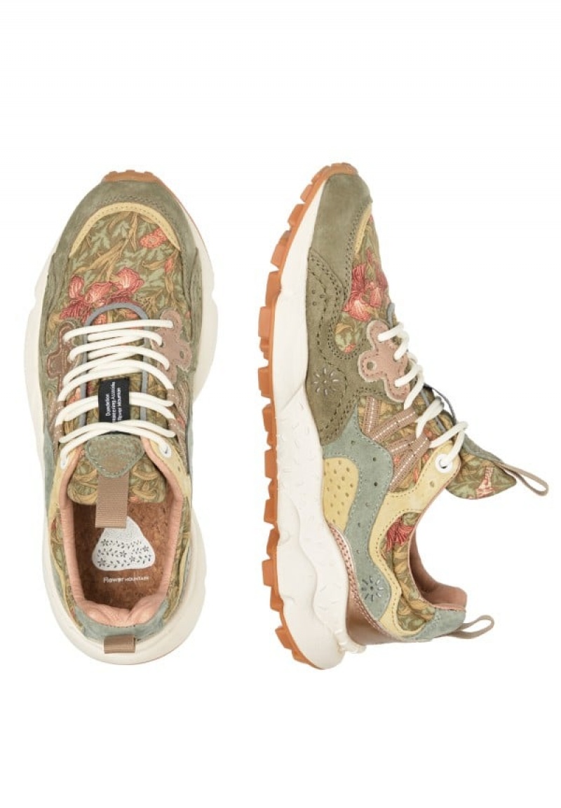 Green Beige Flower Mountain Yamano 3 Women's Sneakers | VNA631EQ