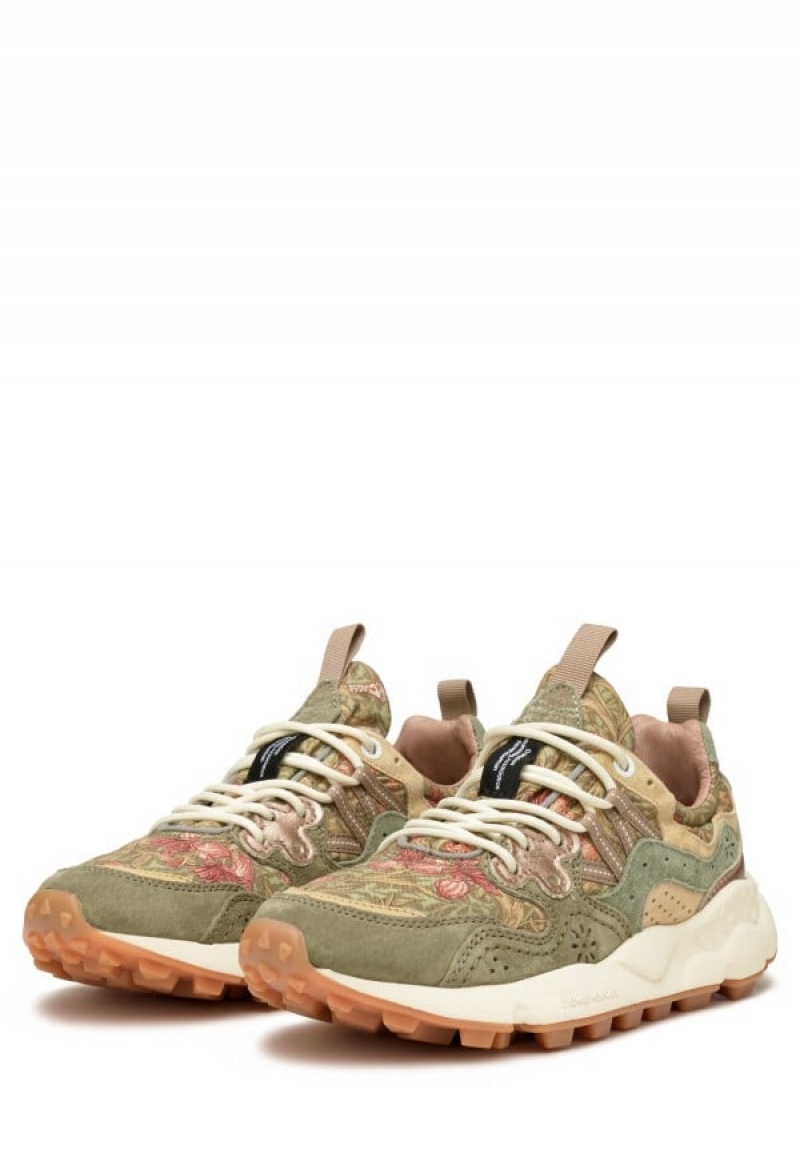 Green Beige Flower Mountain Yamano 3 Women's Sneakers | VNA631EQ