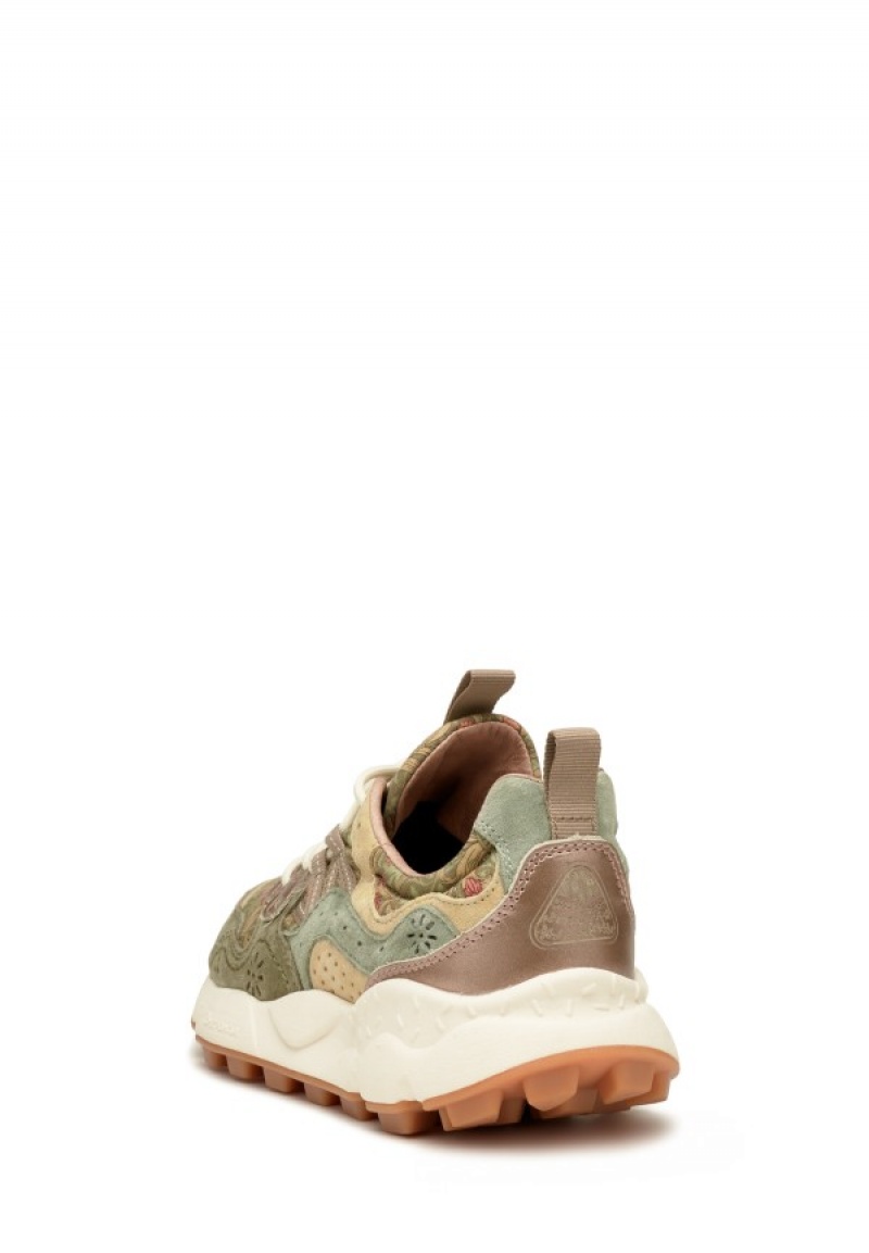 Green Beige Flower Mountain Yamano 3 Women's Sneakers | VNA631EQ