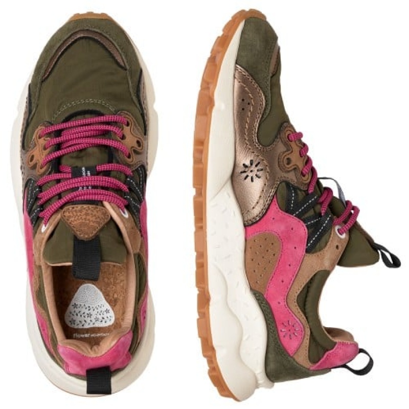 Green Pink Brown Flower Mountain Yamano 3 Women's Sneakers | QKR1532MJ