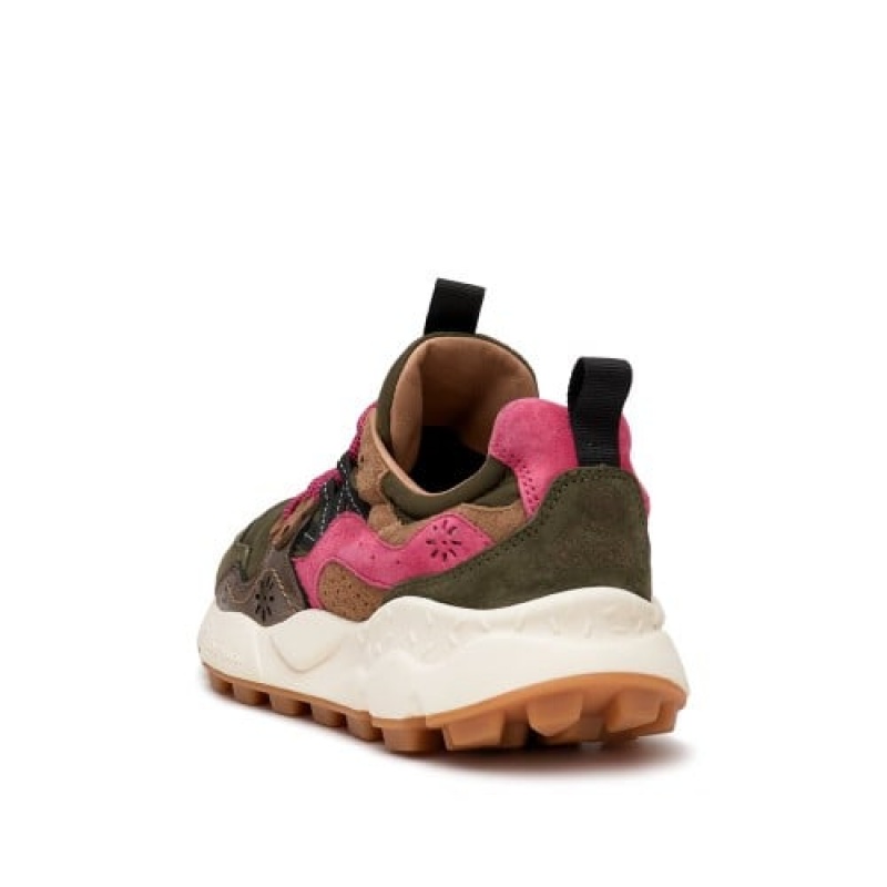 Green Pink Brown Flower Mountain Yamano 3 Women's Sneakers | QKR1532MJ