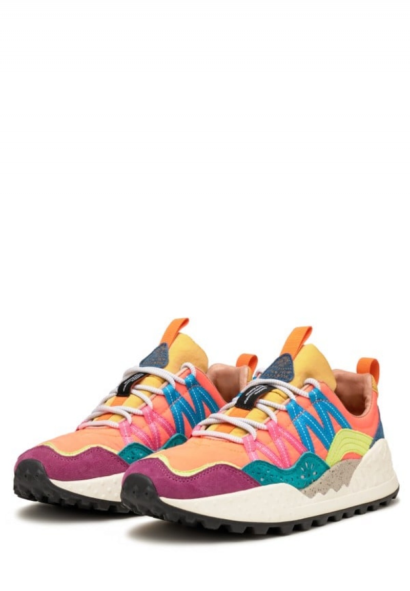 Orange Purple Flower Mountain Washi Women's Sneakers | JCG2518IP